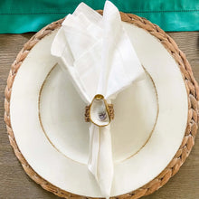 Load image into Gallery viewer, Gilded Oyster Shell Napkin Rings - Coastal Rattan Set of 4 Eco-Friendly Table Decor