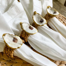 Load image into Gallery viewer, Gilded Oyster Shell Napkin Rings - Coastal Rattan Set of 4 Eco-Friendly Table Decor