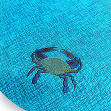 Load image into Gallery viewer, Set of 4 Coastal Blue Crab Embroidered Placemats - Nautical Round Dining Table Mats