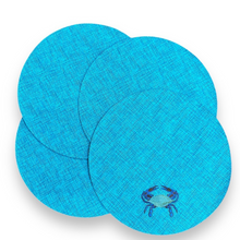Load image into Gallery viewer, Set of 4 Coastal Blue Crab Embroidered Placemats - Nautical Round Dining Table Mats