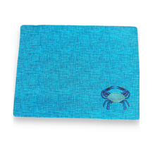Load image into Gallery viewer, Set of 4 Turquoise Crab Embroidered Placemats - Coastal Nautical Dining Table Mat