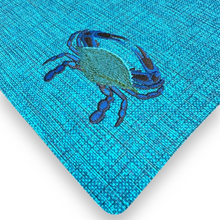 Load image into Gallery viewer, Set of 4 Turquoise Crab Embroidered Placemats - Coastal Nautical Dining Table Mat