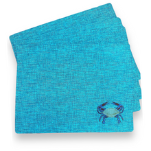 Load image into Gallery viewer, Set of 4 Turquoise Crab Embroidered Placemats - Coastal Nautical Dining Table Mat