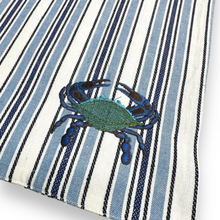 Load image into Gallery viewer, Set of 4 Blue Striped Crab Embroidered Placemats - Coastal Nautical Dining Table Mats