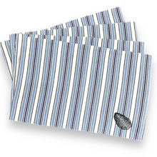 Load image into Gallery viewer, Set of 4 Blue Striped Oyster Embroidered Placemats - Coastal Nautical Dining Table Mats