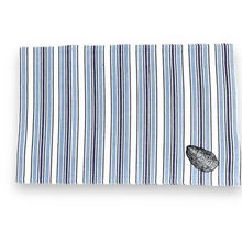 Load image into Gallery viewer, Set of 4 Blue Striped Oyster Embroidered Placemats - Coastal Nautical Dining Table Mats
