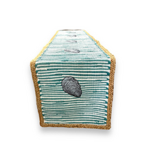 Load image into Gallery viewer, Coastal Striped Table Runner with Oyster Embroidery - Nautical Home Decor