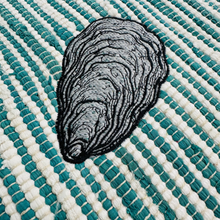 Load image into Gallery viewer, Coastal Striped Table Runner with Oyster Embroidery - Nautical Home Decor