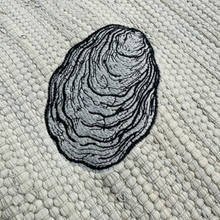 Load image into Gallery viewer, Seaside Elegance: Gray Table Runner with Embroidered Blue Crab and Oyster – Coastal Dining Décor