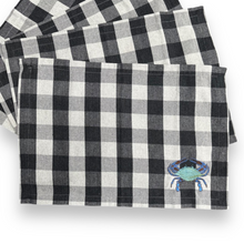 Load image into Gallery viewer, Set of 4 Buffalo Plaid Crab Embroidered Placemats - Coastal Farmhouse Dining Table Mats