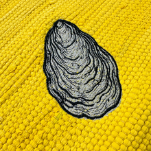 Load image into Gallery viewer, Yellow Coastal Table Runner with Oyster and Crab Embroidery - Nautical Home Decor