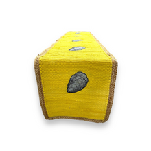 Load image into Gallery viewer, Bright Yellow Table Runner with Oyster Embroidery - Sunny Coastal Home Decor