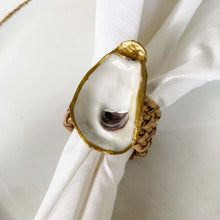Load image into Gallery viewer, Gilded Oyster Shell Napkin Rings - Coastal Rattan Set of 4 Eco-Friendly Table Decor
