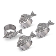 Load image into Gallery viewer, Pewter Fish Napkin Rings Set of 4