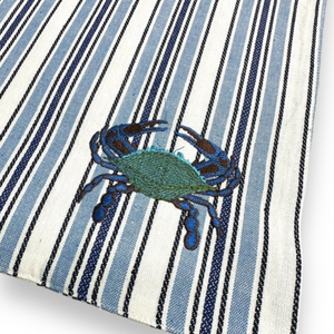 Set of 4 Blue Striped Crab Embroidered Placemats - Coastal Nautical Dining Table Mats